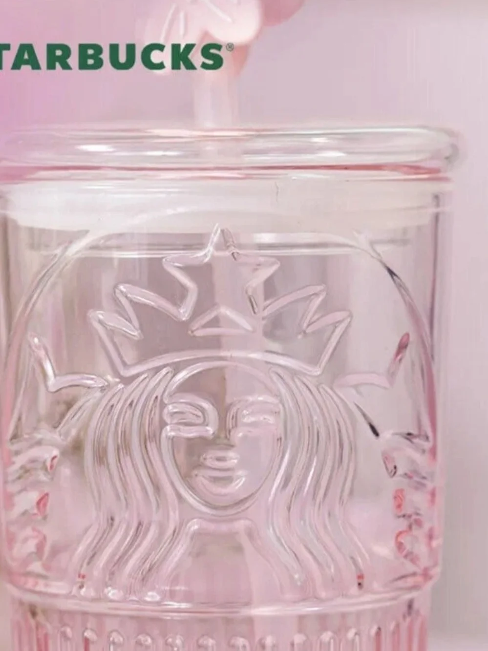 2024 Starbucks Glass Cup Gradient Sakura Tumbler w/Cherry blossom Topper